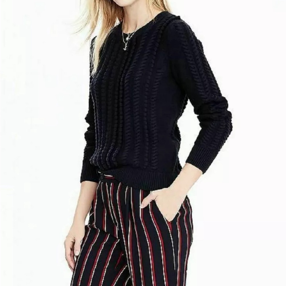 Banana Republic Navy Cable Crew Pullover Sweater cotton blend medium